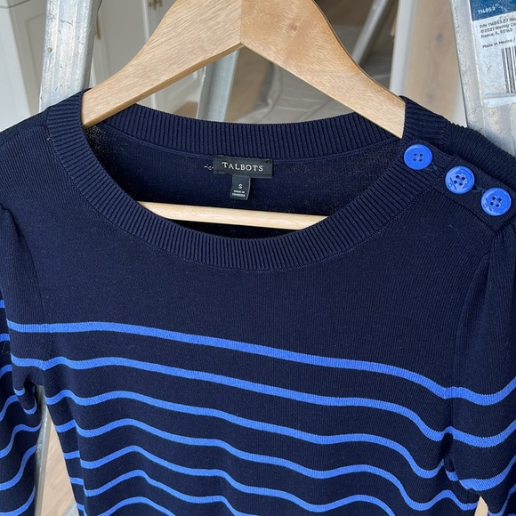 Talbots size small navy and blue sweater with gathered shoulder - Picture 2 of 4